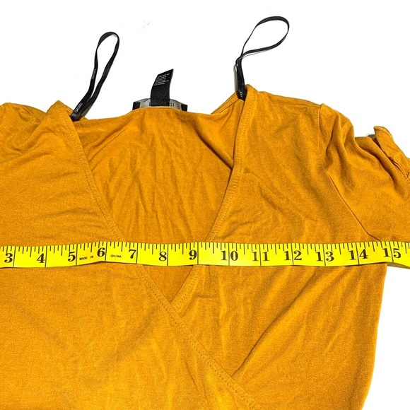 Forever 21 Like New Amber Yellow Ruffled Wrap Mini Dress Size Small - Picture 9 of 12